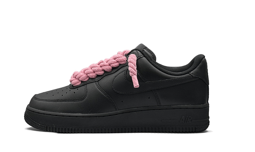 NIKE AIR FORCE 1 LOW 07 TRIPLE BLACK W/ PINK ROPE LACES () - Rdrop