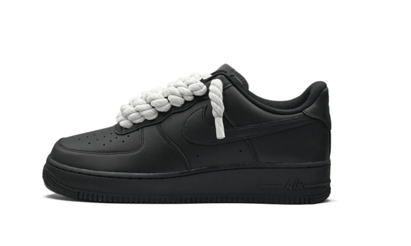 NIKE AIR FORCE 1 LOW 07 TRIPLE BLACK W/ WHITE ROPE LACES (315122 - 001/CW2288 - 001) - Rdrop